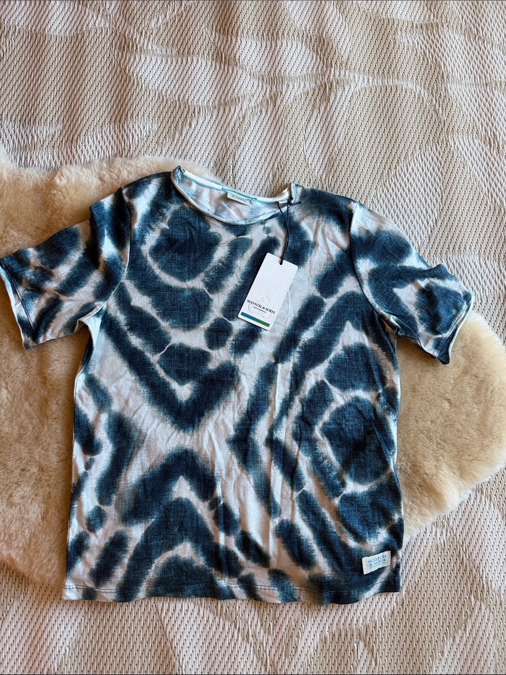 Scotch & Soda Tie-Dye Short Sleeve Tee in Teal and White organic cotton